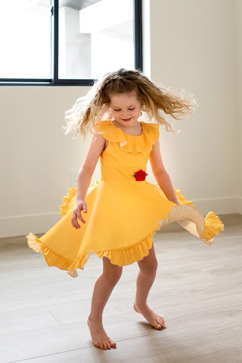 Little Adventures Yellow Beauty Princess Twirl Dress (Large Size 8) - Machine Washable Child Pretend Play and Party Dress with No Glitter - Image 5